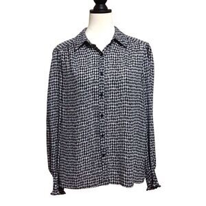 Max Studio Black White Button Up Blouse L